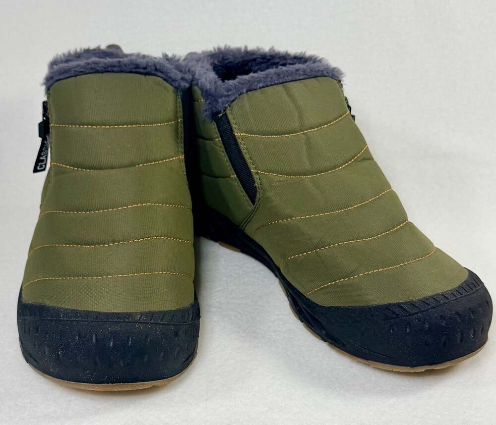 Winter Snow Boots Fur Lined Zip Ankle Boots Green Mens 8 / Women’s 10